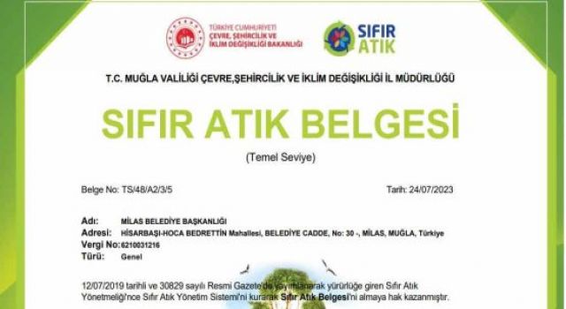 MİLAS BELEDİYESİ SIFIR ATIK BELGESİ ALDI