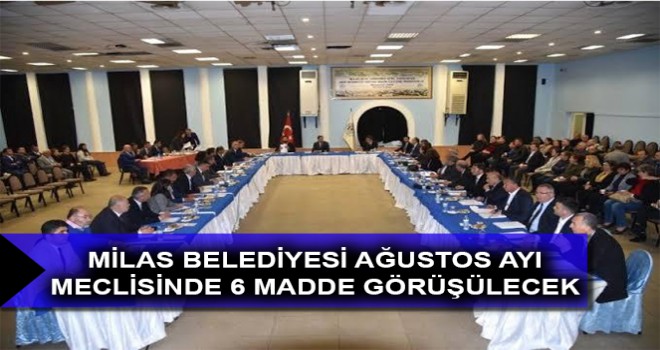 MİLAS BELEDİYESİ AĞUSTOS AYI MECLİSİNDE 6 MADDE GÖRÜŞÜLECEK