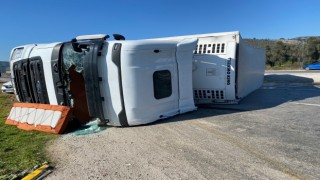 Milas-Söke Karayolunda Balık Yüklü TIR Devrildi: 1 Kişi Yaralandı